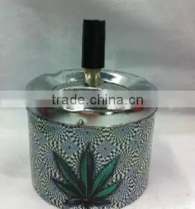 ASHTRAY METAL WEED MARIJUANA LEAF GIFT NEW SMOKE CIGARETTE PUSH DOWN SPINNING thumbnail-2