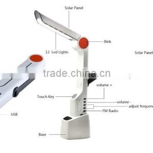 2016 Newest High Brightness LED Desk Lamp Dynamo Torch Also Called Multifunction Solar Office Desk Lamp With FM Radio and USB thumbnail-1