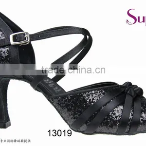 Suphini Glitter Black High Heels Women Ballroom Shoes Dance thumbnail-3