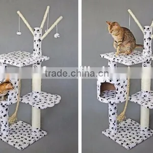 Paw Print Bungalow Cat Furniture Condo House Scratcher Multi Level Cat Activity Tree thumbnail-1