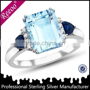Sterling Silver Barrel-cut Sapphire Ring, India Gemstone Blue Topaz Ring Jewellery thumbnail-1