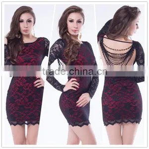 Short Style Lace Fabric Long Sleeve Evening Dress for Big Size Fashion and Elegent Lady thumbnail-1
