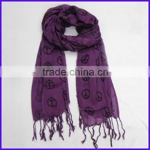 Peace Symbol Printed Costume Long Fringe Scarf / Shawl(FCH-11287-2) thumbnail-1