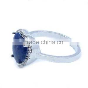 Heart Shape Ring Natural Stone Ring With CZ Mirco Pave Setting Blue Topaz Jewelry thumbnail-2