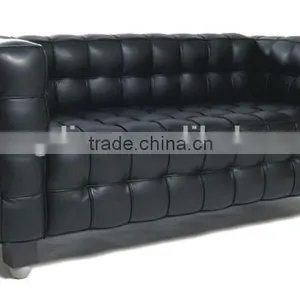 American Style Black Leather Sofa 3 Seater Modern Lobby Sofa Design thumbnail-2