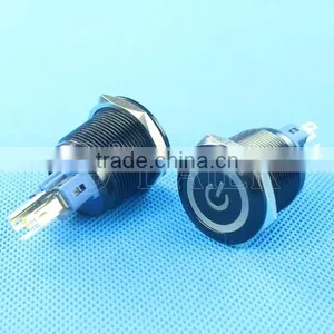 GQ22-11EP 22mm Power Logo Illumination Flat Shape Stainless Steel Solder Terminal Push Button Switch thumbnail-2