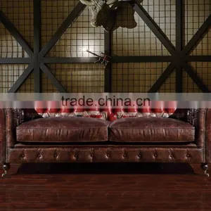 America Style High End Vintage Retro Style Genuine Leather Sofa S106# thumbnail-1