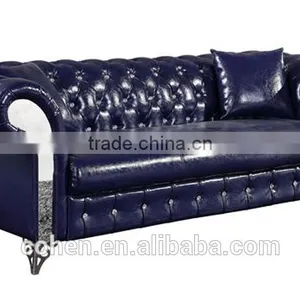 Chesterfield Mazarine Genuine Leather Sofa Designs With Crystal Buttons Stainless Steel Legs SF006 thumbnail-2