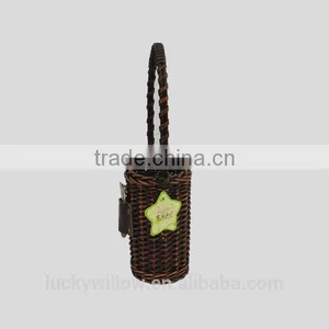 Small Wine Bottle Wicker Basket in Dark Brown thumbnail-1