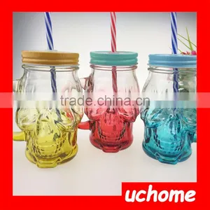 UCHOME Skulls Shape Glass Mason Beverage Jar With Handle And Cover thumbnail-6