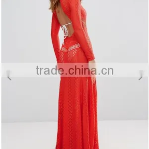 OEM Service Formal Dress Round Neck Sexy Back Open Tight Pencil Women's Lace Long Sleeve Evening Dress thumbnail-1