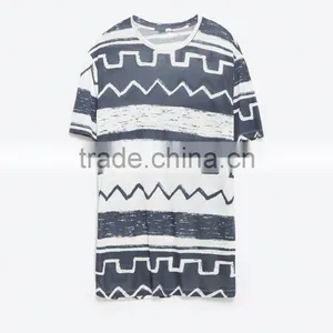 Geometric Print T-shirt With Short Sleeves and Round Neck Low MOQ O-neck Cotton t- Shirt for Men Printing t Shirt thumbnail-3