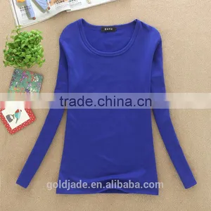 Lady Fashion 100%cotton Top Plain Women Long Sleeve t Shirt thumbnail-4