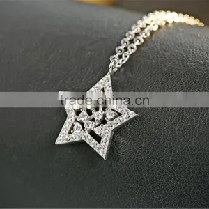 AAA cz Pave Setting Necklace 925 Silver Star Shaped Pendant thumbnail-1