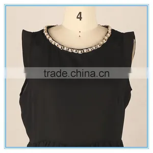 Ladies Chiffon Blouse Flounced Hem Pearl Beaded Neck Design Sleeveless Blouse thumbnail-4