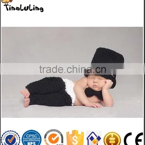 Newborn Baby Photography Props Soft Handmade Crochet Knit Cute Cap And Pants Set Black thumbnail-1