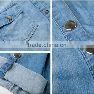 EY1932B Hot Selling Classical Shirt Dress Apparel Fashion Rolled Sleeves Denim Dress thumbnail-5