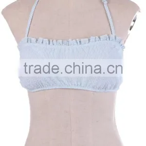 Whlolesale Hot Sale Monogrammed Seersucker Ruffle Bandeau Top thumbnail-3