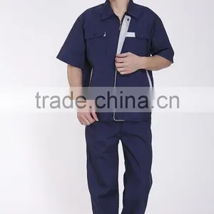 Unisex Blue Polyester Cotton Summer Short Sleeve Work Uniform thumbnail-4