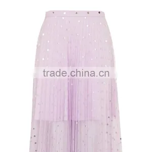 2017 OEM Summer Semi Perspective Tulle Flowy Skirts With Paillettes thumbnail-4