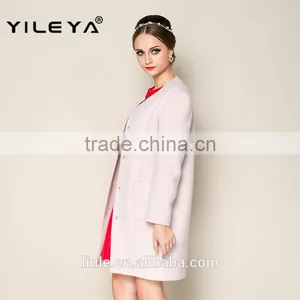 2015 Latest Fashionable o Neck Apricot Plain Style Brand Name Women Winter Coat thumbnail-3