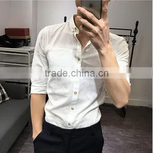 Cultivate One's Morality Sleeve Shirt in Cotton and Linen Washing Male in Summer thumbnail-3
