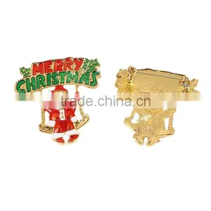 Pin Brooches Christmas Santa Claus Gold Plated Red & Green Enamel Metal Brooch thumbnail-3