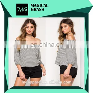 New Women Shirts and Tops 3/4 Sleeves off Shoulder Top for Women thumbnail-1