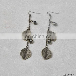Antique Brass Leaf Pendant Drop Earrings thumbnail-2