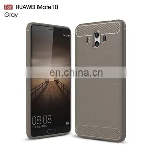 Carbon Fiber Brushed Metal Solid Color TPU Black Cover Case for Huawei Mate 10 thumbnail-1