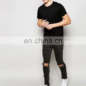 Men Plain Black Cotton Longline T-shirts Cheap thumbnail-3