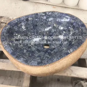River Stone Bath SInk Fantasy Blue Marble Mosaic Wash Basin thumbnail-1