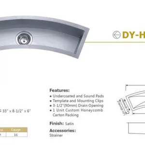 Guangdong Dongyuan Kitchenware Trough Undermount Stainless Steel Curved Bowl Bar/Prep Sink thumbnail-2