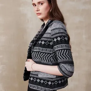 PREMIUM WOOL MIX GEO PATTERN OVERCOAT thumbnail-3