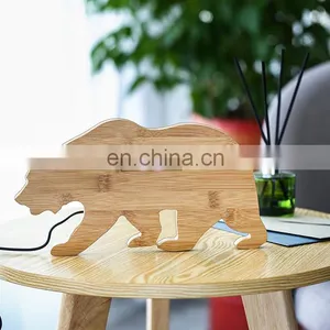 Bedroom Calendar Alarm Clock LED Digit Bear Shaped LED Bamboo Digital Alarm Clock thumbnail-1