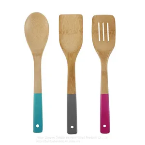 Bamboo Utensil With Colorful Handle Bamboo Cooking Spatula Set Wholesale thumbnail-1