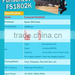 Best Price FunsunJet FS-1802k 1.8m Eco Solvent Inkjet Printer With One Dx5 Head 1440dpi thumbnail-6