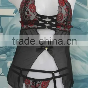2016 Sexy Back Bandage Chinese Lace Silk Babydoll Dress Lingerie thumbnail-1
