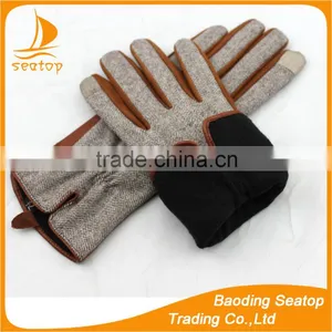 Women and Ladies Sheep Suede and Houndstooth Fabric Touch Screen Gloves thumbnail-6