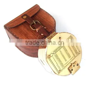 Antique Solid Brass Maritime Gift Compass With Leather Box 13497 thumbnail-1
