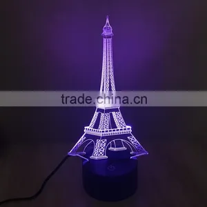 3D Colorful Led Romantic Creative Desk Bedroom Eiffel Tower Shape Night Light Lamp Desk Decoration Birthday Gifts thumbnail-6