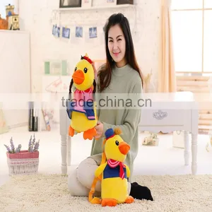 30cm Lovely Customized Yellow Stuffed Plush Student Duck Doll Animal Backpack With Blue School Garment&red Bowtie thumbnail-1