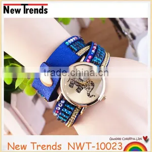 2016 Classical Colorful Leather Rhinestone Watch With Elephant thumbnail-3