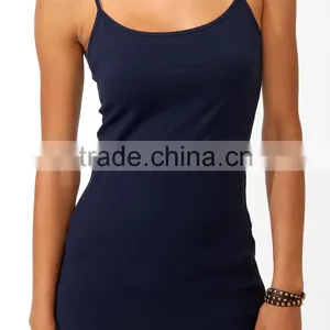 Ladies Blue Knit Spaghetti Strap Blank Tank Tops thumbnail-1