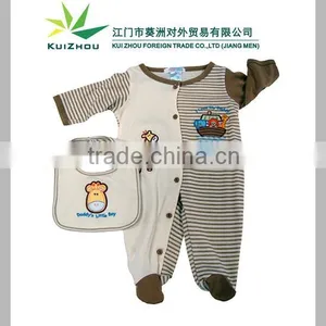 100% Cotton Embroideried Baby Romper Set With Bib Baby Clothes Set thumbnail-1