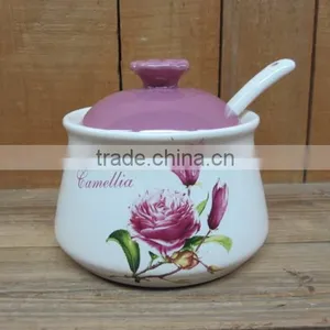 Bulk Ceramic Storage Sugar Jar With Lid and Spoon by Manufacturer thumbnail-1