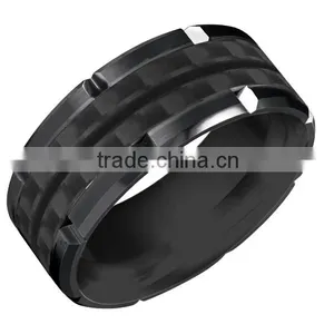 Polished Shiny Rose Gold Plating Tungsten Wedding Bands Ring Inlay Carbon Fiber Rings Bands thumbnail-4