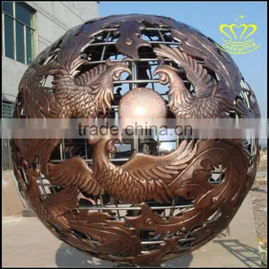 Upscale Mall Theme Bronze Sculpture Square Stainless Steel Hollow Ball Art thumbnail-3