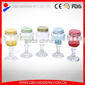 High Quality Colored Drinking Glass Jar Tall Cute Mason Jar Custom With Stem thumbnail-1