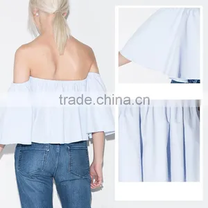 Summer Sexy off Shoulder Loose Fit Plain Short Sleeve Blouse thumbnail-4